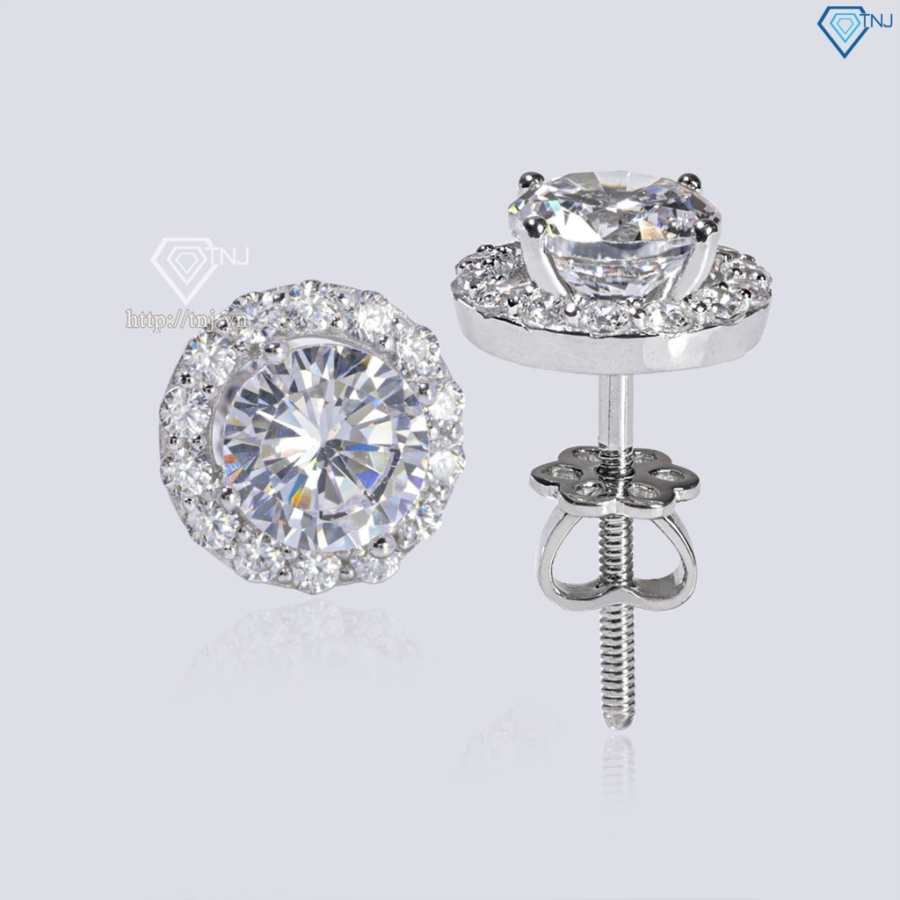 Bông tai bạc 925 cao cấp xi kim mặt tròn đính đá BTNXK0011