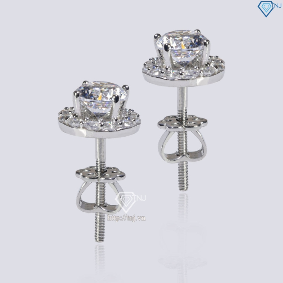 Bông tai bạc cao cấp xi kim mặt tròn đẹp BTNXK0012