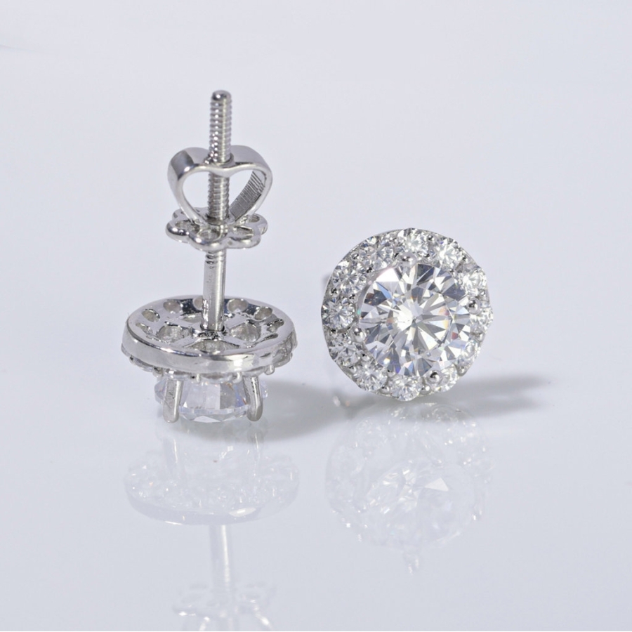 Bông tai bạc cao cấp xi kim mặt tròn đẹp BTNXK0012