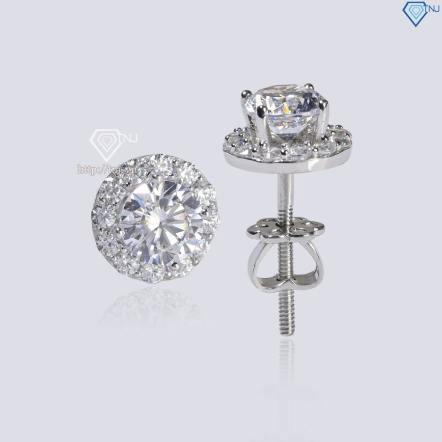 Bông tai bạc cao cấp xi kim mặt tròn đẹp BTNXK0012