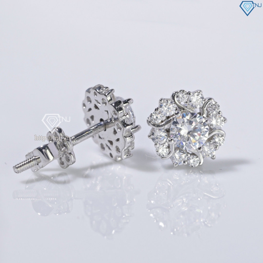 Bông tai bạc nữ xi kim mặt bông hoa cho phụ nữ trung niên BTNXK0014