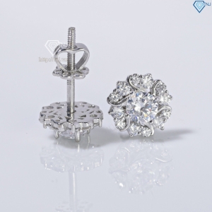 Bông tai bạc nữ xi kim mặt bông hoa cho phụ nữ trung niên BTNXK0014