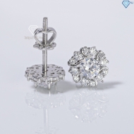 Bông tai bạc nữ xi kim mặt bông hoa cho phụ nữ trung niên BTNXK0014