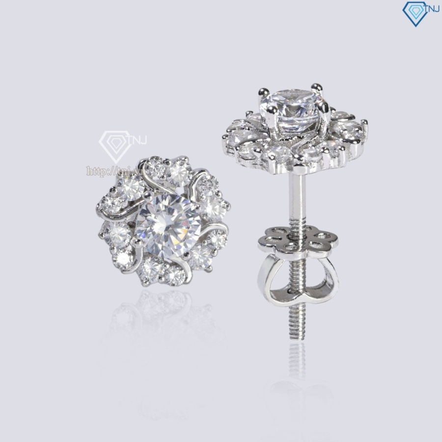 Bông tai bạc nữ xi kim mặt bông hoa cho phụ nữ trung niên BTNXK0014