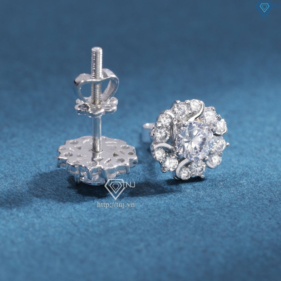 Bông tai bạc nữ xi kim mặt bông hoa cho phụ nữ trung niên BTNXK0014