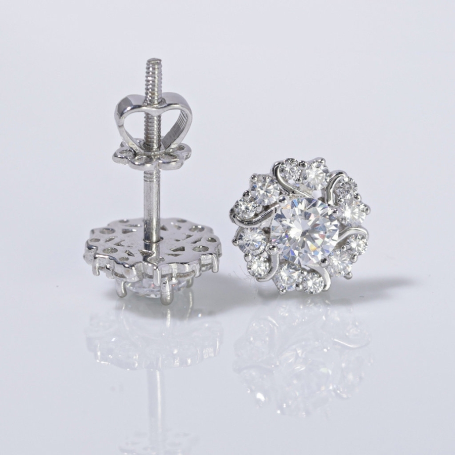 Bông tai bạc nữ xi kim mặt bông hoa cho phụ nữ trung niên BTNXK0014