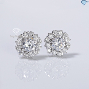 Bông tai bạc nữ xi kim mặt bông hoa cho phụ nữ trung niên BTNXK0014