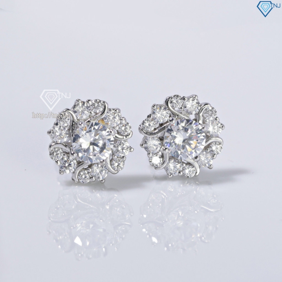 Bông tai bạc nữ xi kim mặt bông hoa cho phụ nữ trung niên BTNXK0014