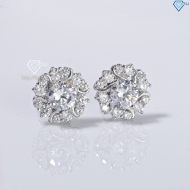 Bông tai bạc nữ xi kim mặt bông hoa cho phụ nữ trung niên BTNXK0014