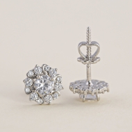 Bông tai bạc nữ xi kim mặt bông hoa cho phụ nữ trung niên BTNXK0014