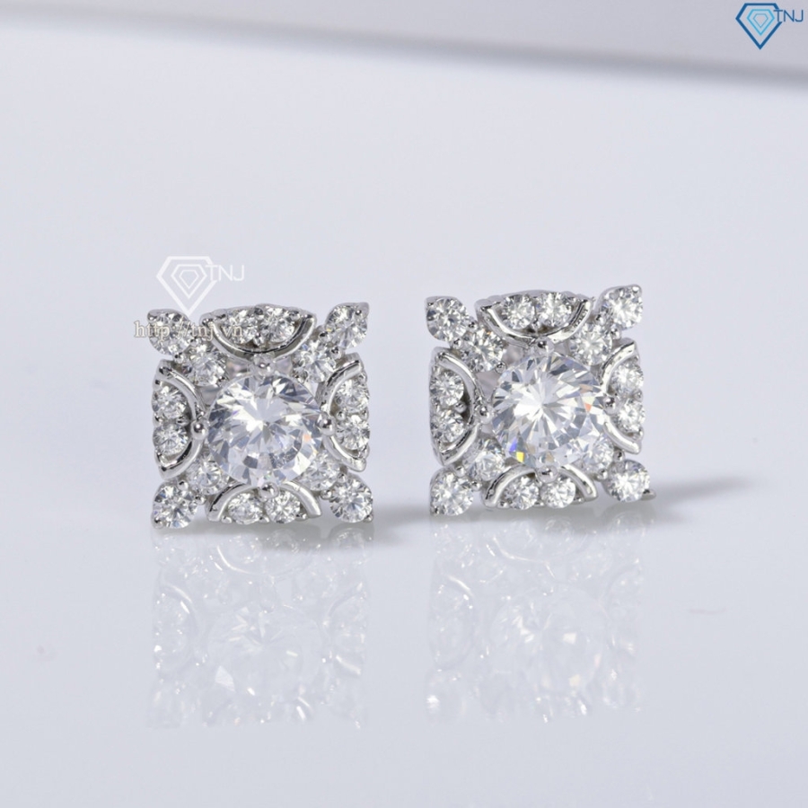 Bông tai bạc cao cấp xi kim mặt vuông BTNXK0013