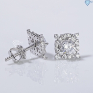 Bông tai bạc cao cấp xi kim mặt vuông BTNXK0013