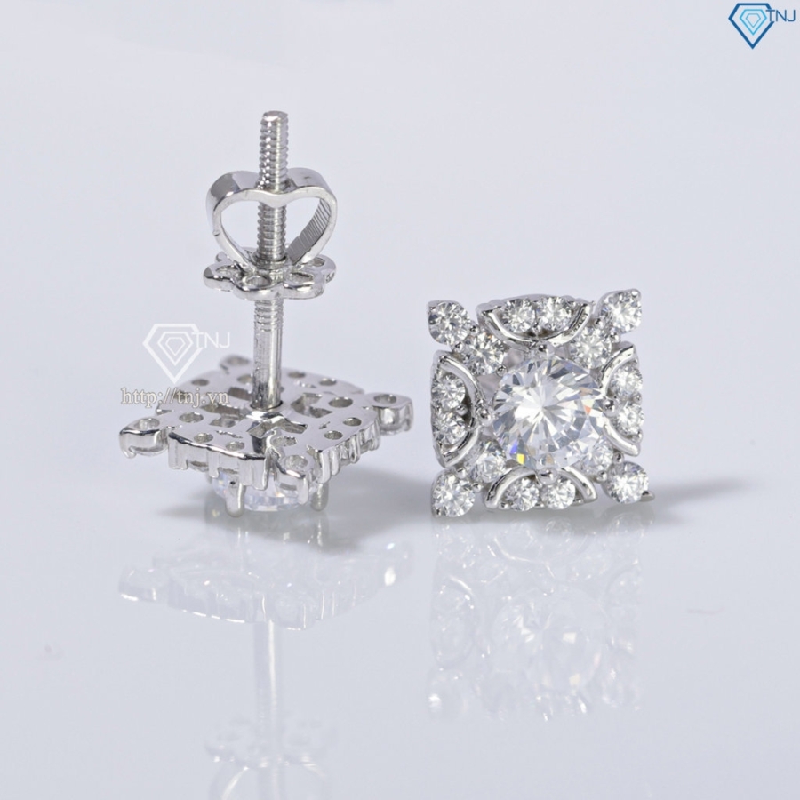 Bông tai bạc cao cấp xi kim mặt vuông BTNXK0013