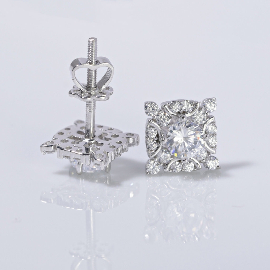 Bông tai bạc cao cấp xi kim mặt vuông BTNXK0013