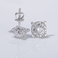 Bông tai bạc cao cấp xi kim mặt vuông BTNXK0013