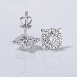 Bông tai bạc cao cấp xi kim mặt vuông BTNXK0013