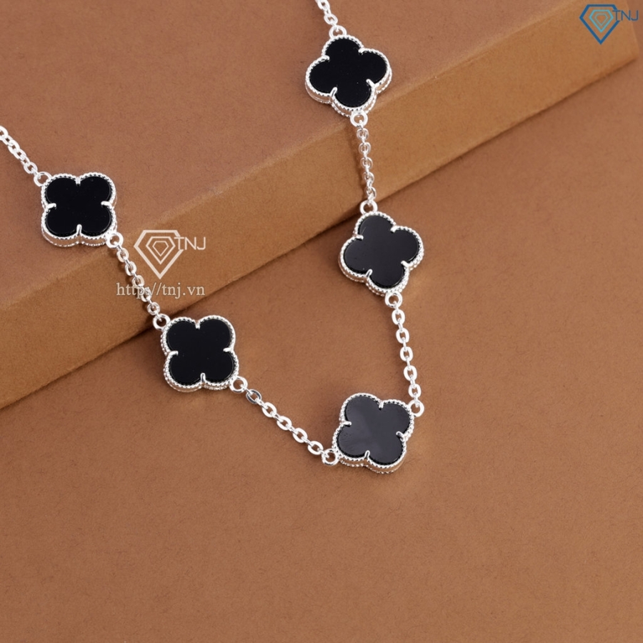 Lắc tay bạc nữ cỏ 4 lá đính đá đen LTN0439 - Trang Sức TNJ