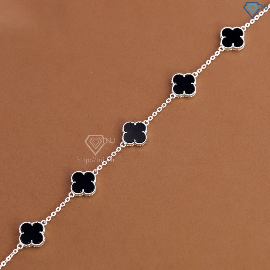 Lắc tay bạc nữ cỏ 4 lá đính đá đen LTN0439 - Trang Sức TNJ