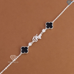Lắc tay bạc nữ hình cỏ 4 lá đen khắc tên theo yêu cầu LTN0455