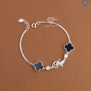 Lắc tay bạc nữ hình cỏ 4 lá đen khắc tên theo yêu cầu LTN0455