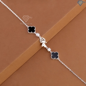 Lắc tay bạc nữ hình cỏ 4 lá đen khắc tên theo yêu cầu LTN0455