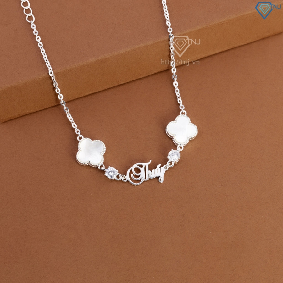 Lắc tay bạc nữ hình cỏ 4 lá trắng khắc tên theo yêu cầu LTN0455