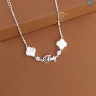 Lắc tay bạc nữ hình cỏ 4 lá trắng khắc tên theo yêu cầu LTN0455