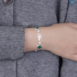 Lắc tay bạc nữ hình cỏ 4 lá xanh khắc tên theo yêu cầu LTN0455