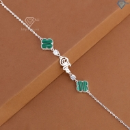 Lắc tay bạc nữ hình cỏ 4 lá xanh khắc tên theo yêu cầu LTN0455