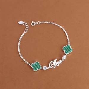 Lắc tay bạc nữ hình cỏ 4 lá xanh khắc tên theo yêu cầu LTN0455