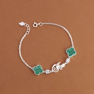 Lắc tay bạc nữ hình cỏ 4 lá xanh khắc tên theo yêu cầu LTN0455