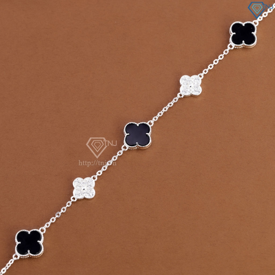 Lắc tay bạc nữ cỏ 4 lá đính đá đen LTN0456 - Trang Sức TNJ