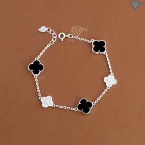 Lắc tay bạc nữ cỏ 4 lá đính đá đen LTN0456 - Trang Sức TNJ