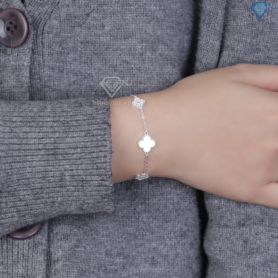 Lắc tay bạc nữ cỏ 4 lá đính đá trắng LTN0456 - Trang Sức TNJ
