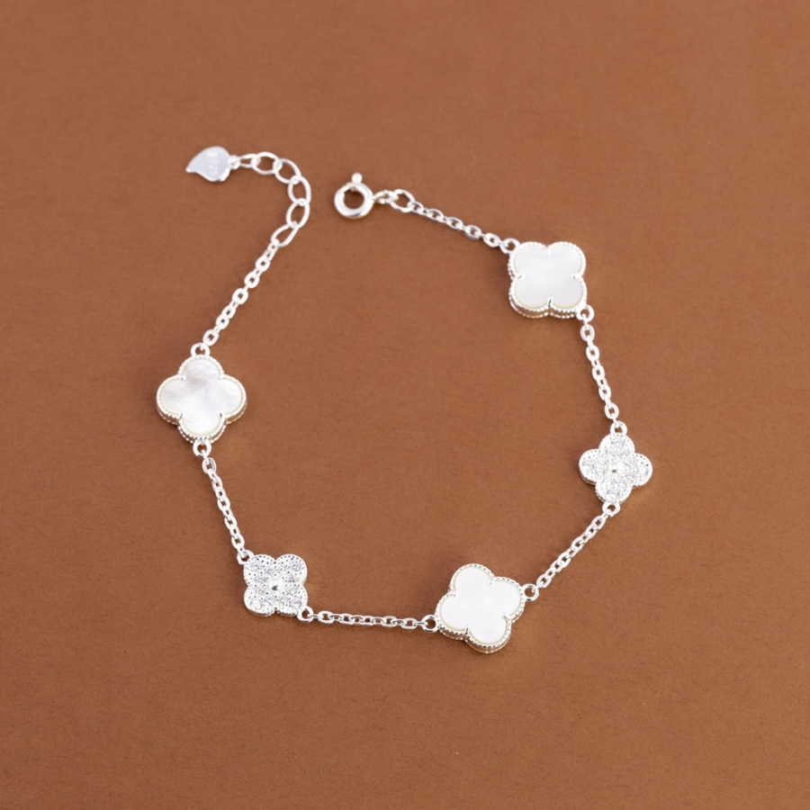 Lắc tay bạc nữ cỏ 4 lá đính đá trắng LTN0456