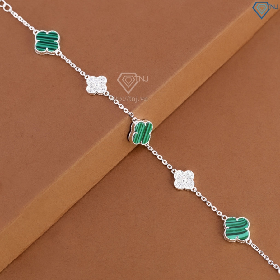 Lắc tay bạc nữ cỏ 4 lá đính đá xanh LTN0456 Trang Sức TNJ