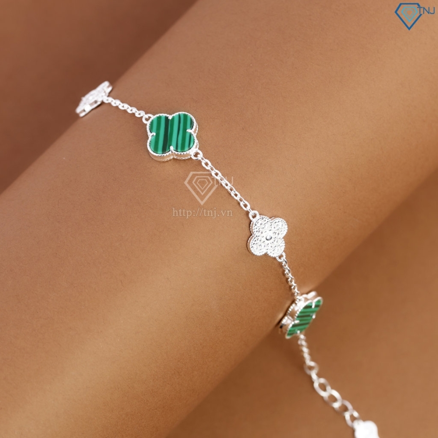 Lắc tay bạc nữ cỏ 4 lá đính đá xanh LTN0456 Trang Sức TNJ