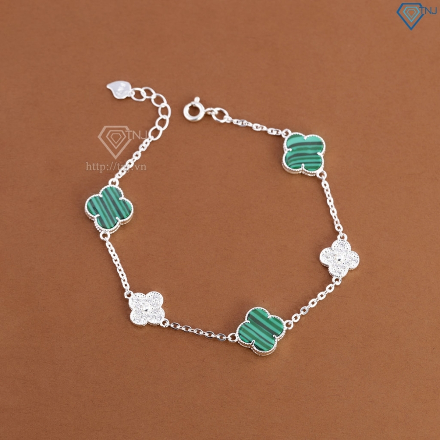 Lắc tay bạc nữ cỏ 4 lá đính đá xanh LTN0456 Trang Sức TNJ