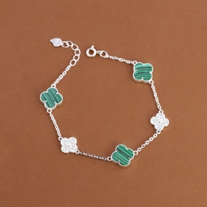 Lắc tay bạc nữ cỏ 4 lá đính đá xanh LTN0456