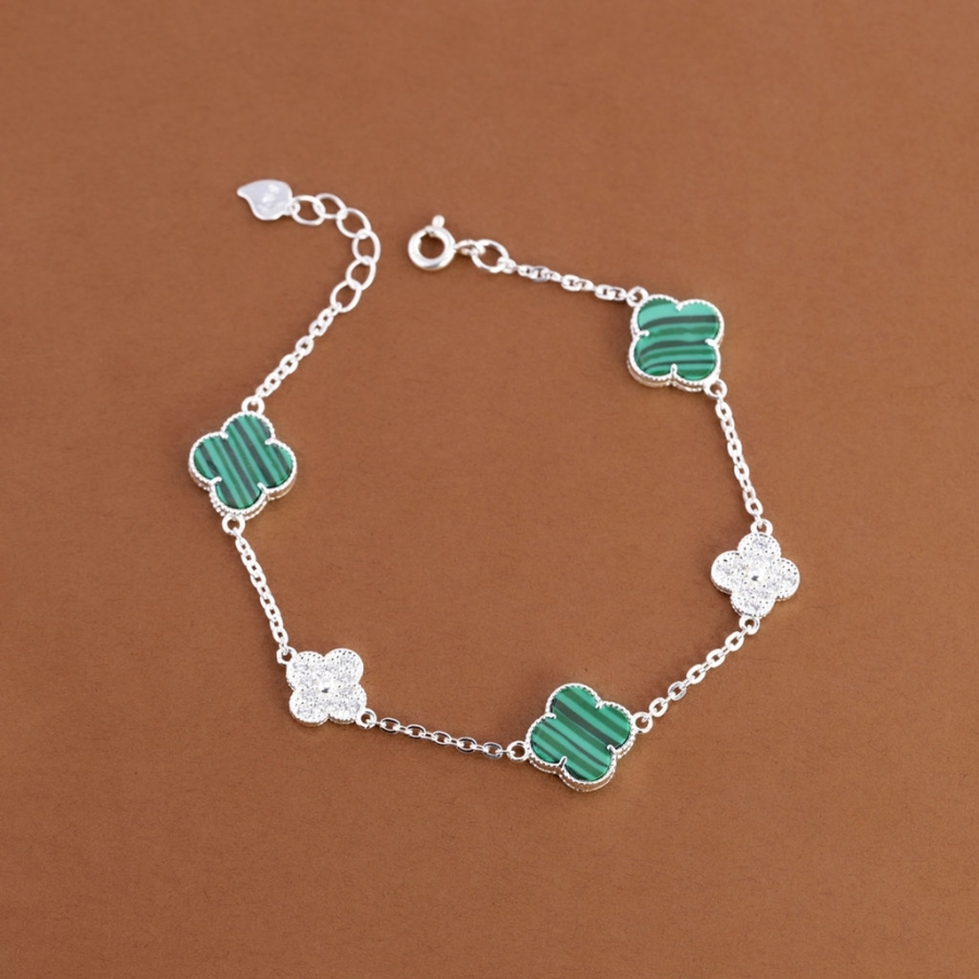 Lắc tay bạc nữ cỏ 4 lá đính đá xanh LTN0456