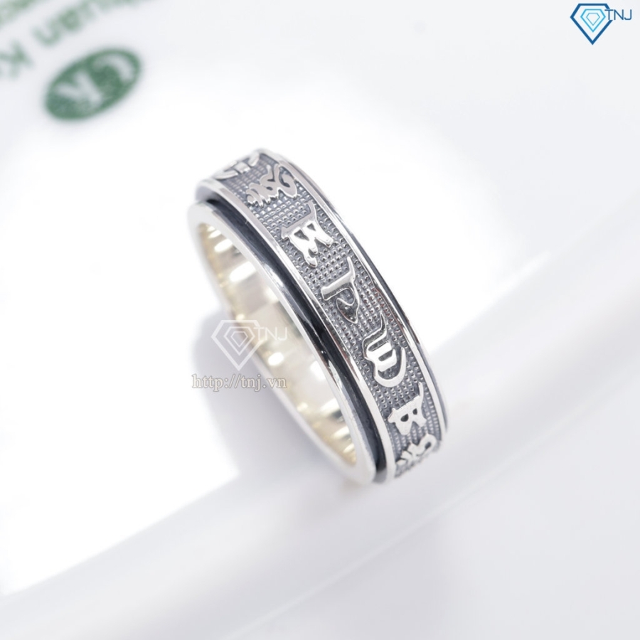 Nhẫn bạc nam Om Mani Padme Hum xoay bản nhỏ xi thái NNA0883-XT