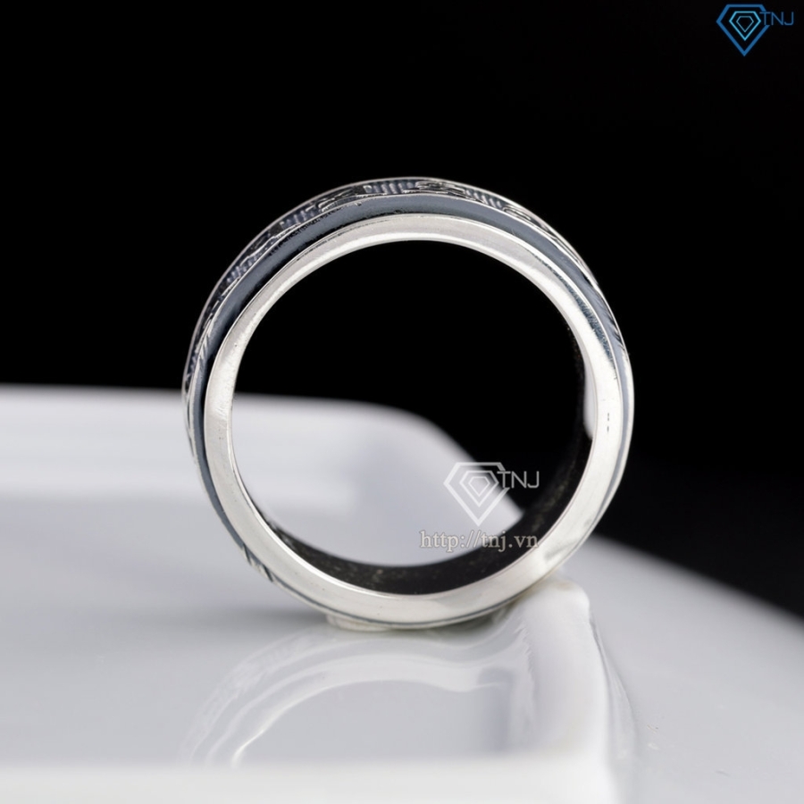 Nhẫn bạc nam Om Mani Padme Hum xoay bản nhỏ xi thái NNA0883-XT