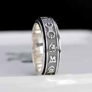 Nhẫn bạc nam Om Mani Padme Hum xoay bản nhỏ xi thái NNA0883