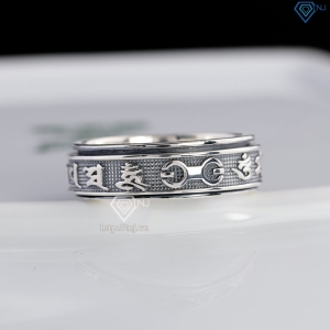 Nhẫn bạc nam Om Mani Padme Hum xoay bản nhỏ xi thái NNA0883-XT