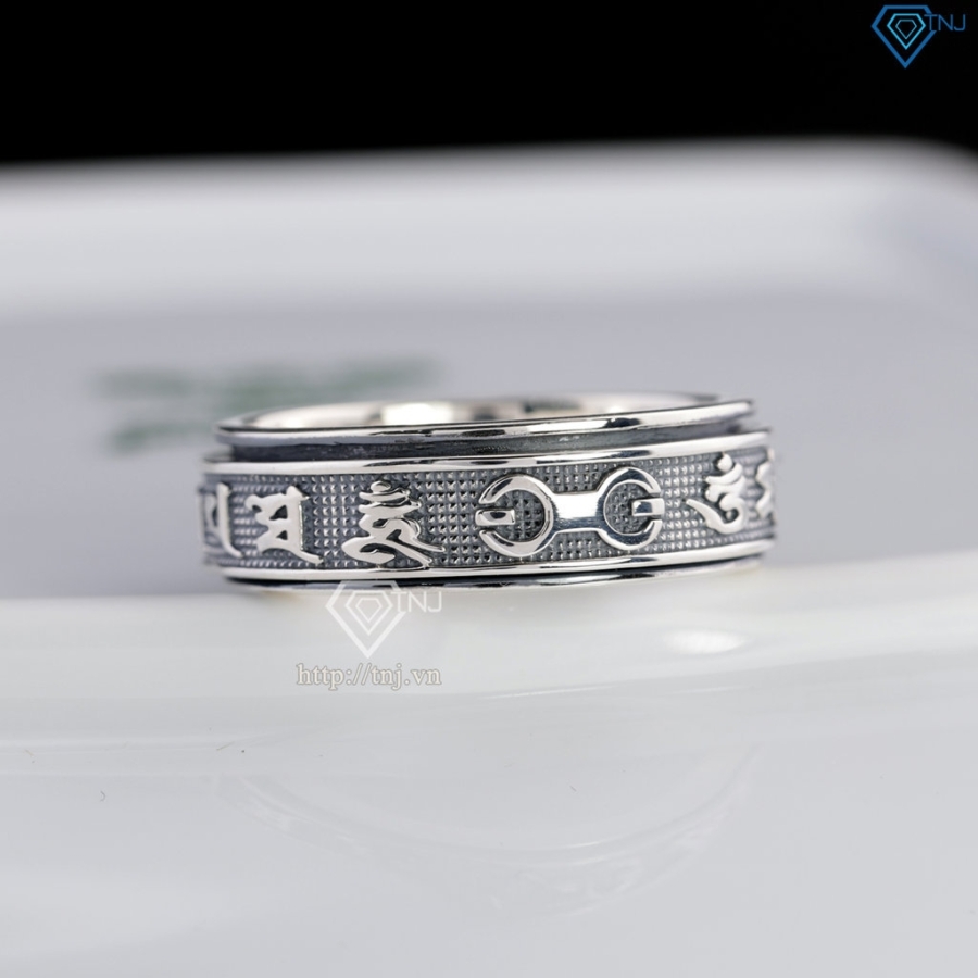 Nhẫn bạc nam Om Mani Padme Hum xoay bản nhỏ xi thái NNA0883-XT