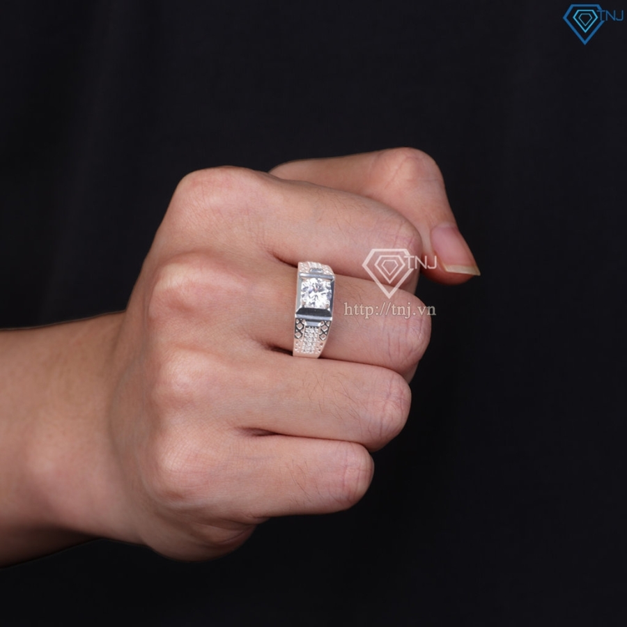 Nhẫn nam bạc bản nhỏ đơn giản đính đá NNA0888