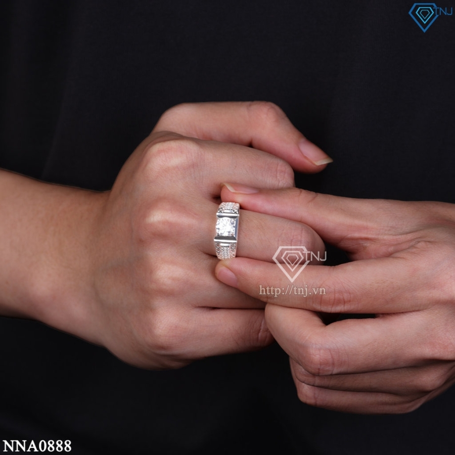 Nhẫn nam bạc bản nhỏ đơn giản đính đá NNA0888