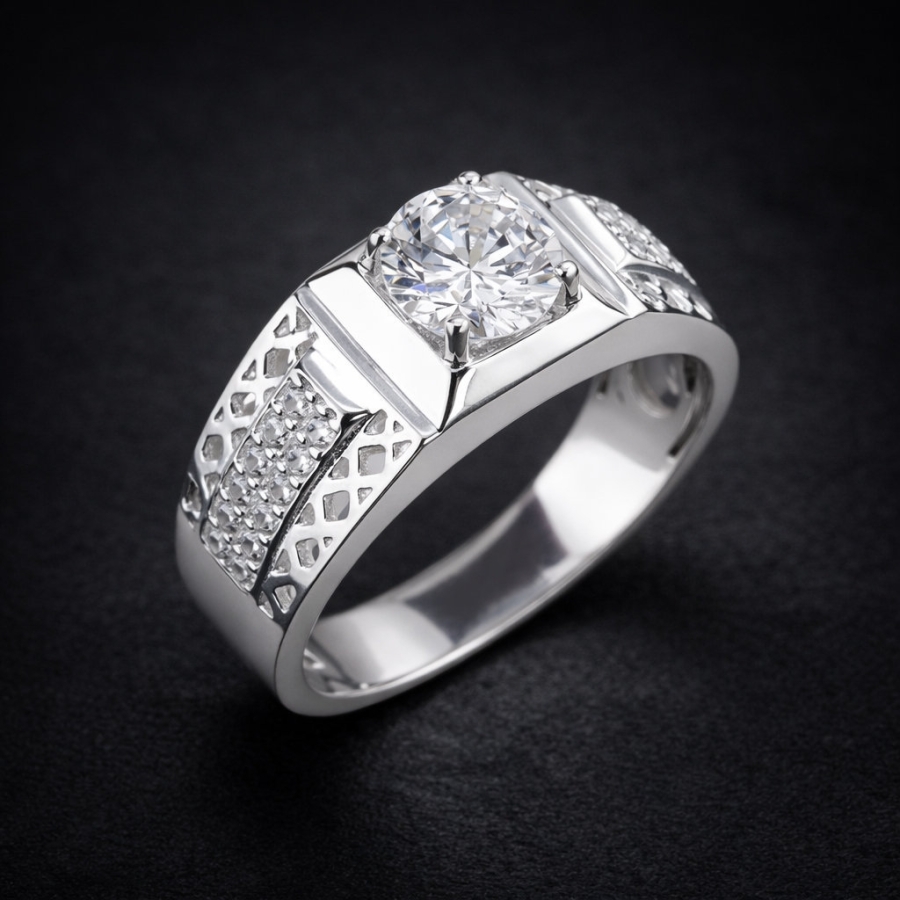 Nhẫn nam bạc bản nhỏ đơn giản đính đá NNA0888