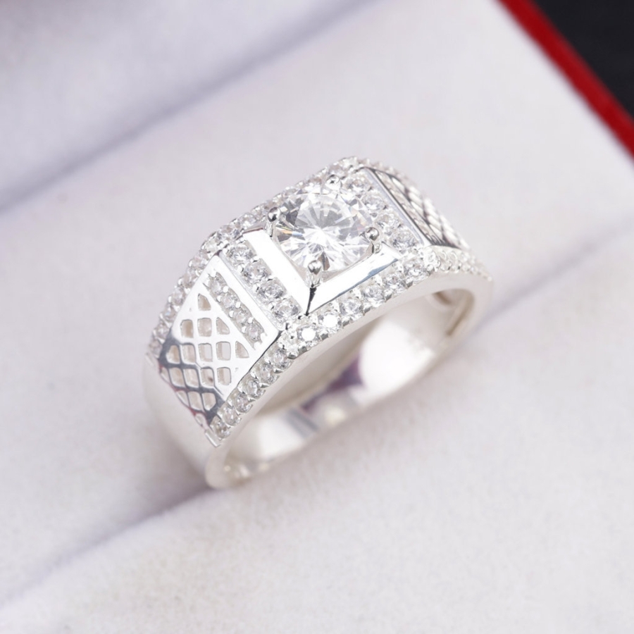 Nhẫn nam bạc hoạ tiết kẻ caro cách điệu NNA0890