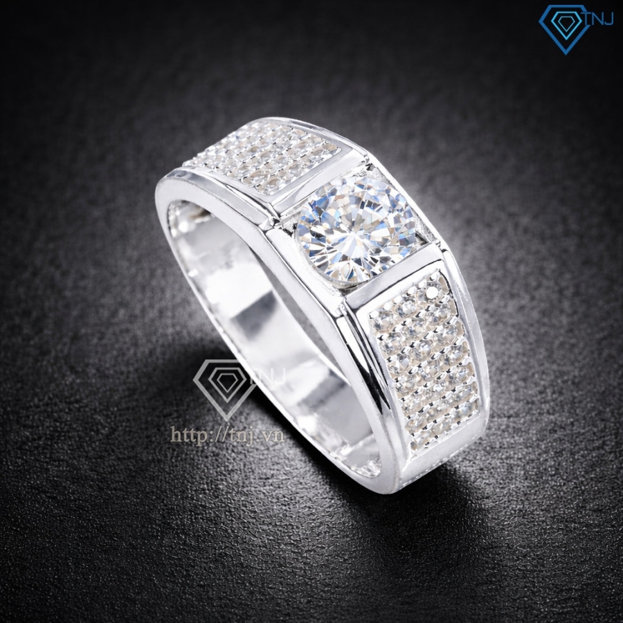 Nhẫn nam bạc đính đá chìm bản nhỏ NNA0892